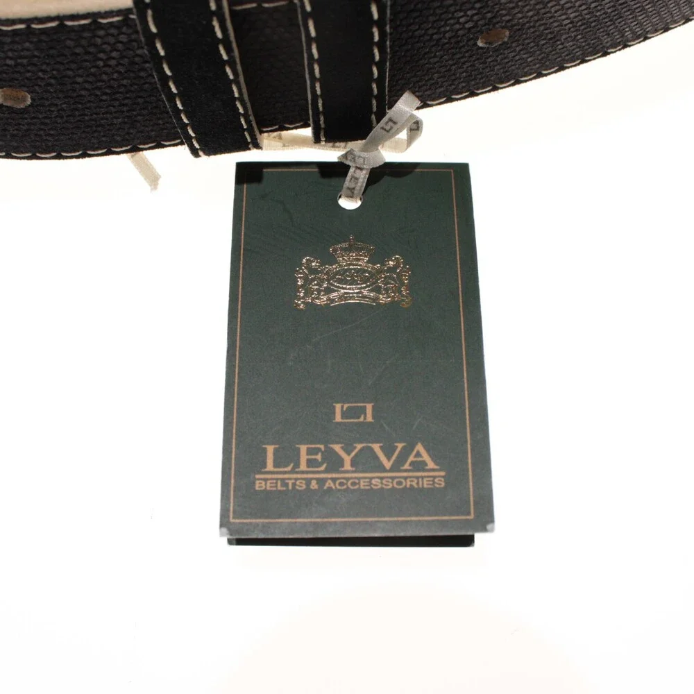 Leyva NWT Classic Belt Size 105 (US 40) in Black Canvas Leather Made in Spain